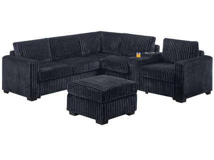 Contemporary L-Shaped Sectional Set With USB Console & Ottoman