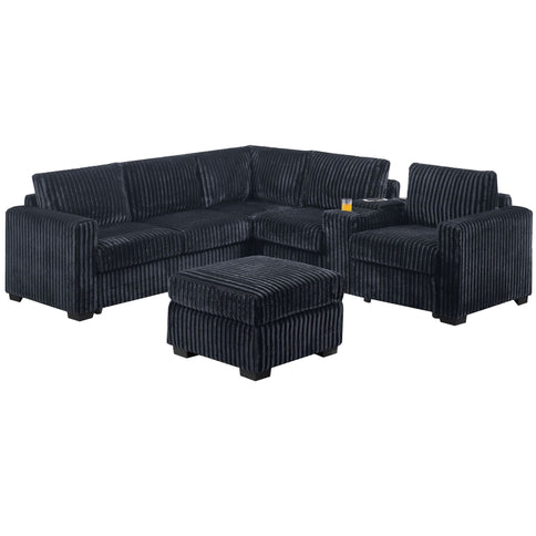 Contemporary L-Shaped Sectional Set With USB Console & Ottoman