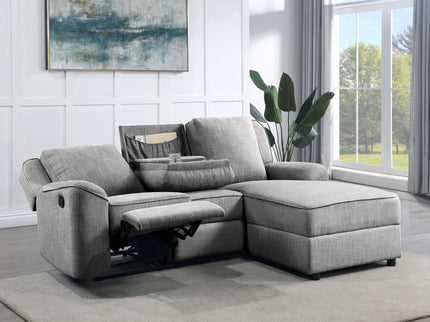 Destiny - Linen Sectional Sofa With Dropdown Table - Gray