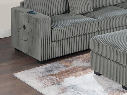 Upholstered L - Shaped 4 Piece Sectional Set With USB, Cocktail Ottoman