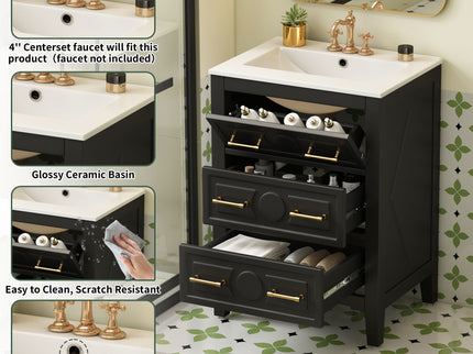 Bathroom Vanity With Sink, Free Standing Single Set, 3 Drawer Storage Cabinet
