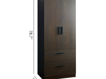 Brook - 2 Door Closet With 2 Drawers And Hanging Bars - Dark Brown