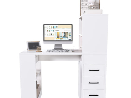 Computer Desk With 4 In 1 Socket & 3 Drawers, 4 Tier Shelves