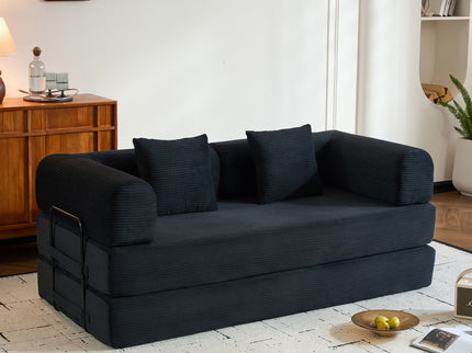 Convertible Sleeper Sofa Bed With Cylindrical Pillow, With Fixed Shape Frame