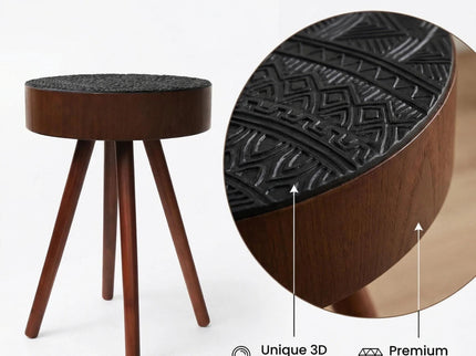 Round Coffee Table With Carved Top For Living Room