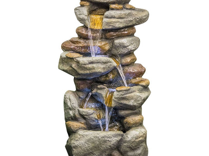 Stacked Rock Waterfall Fountain With LED Lights For Garden - Gray