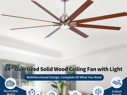 Oversized Large Ceiling Fan With Dimmable LED Light, 8 Blades, Remote Control