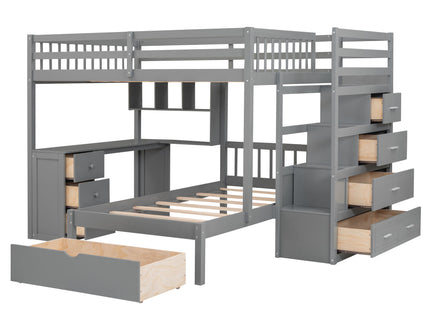 Bunk Bed With Desk, Drawers And Shelves