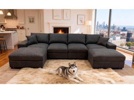 Sectional Sofa With 2 Ottomans And Toss Pillows