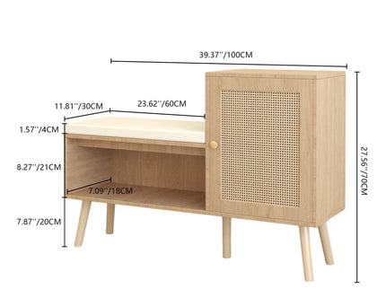 2 In 1 Shoe Storage Bench With Adjustable Shelves - Antique Natural / Rattan
