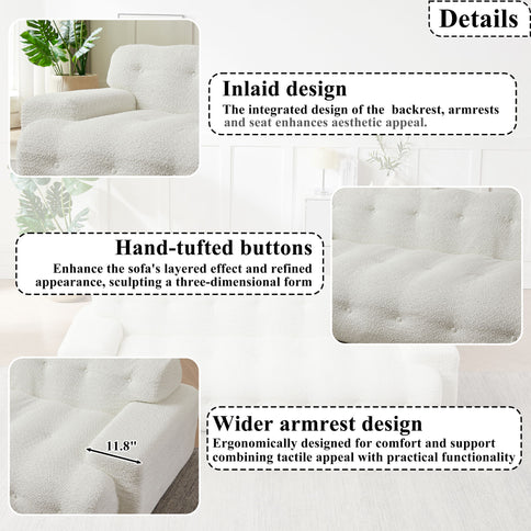 Cloud Series Minimalist Button Tufted Square Arm 3 Seater Sofa