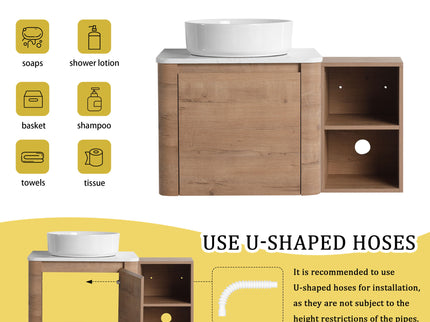 Wall Mounted Bathroom Vanity With Art Sink, 1 Storage Shelf, 2 Soft Close Doors
