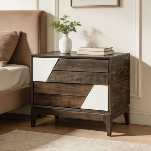 Japandi 2 Drawer Nightstand With Geometric Design