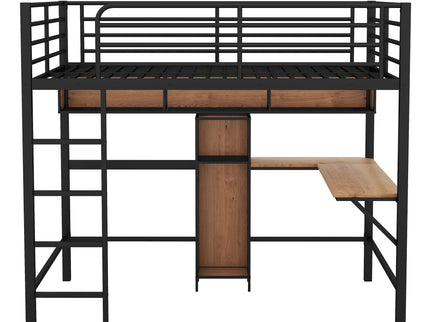 Full Size & Loft Bed With L-Shaped Desk And Shelves - Black
