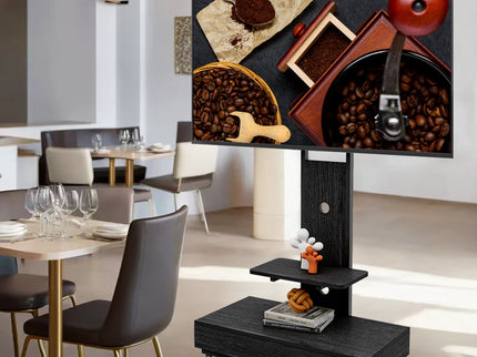 Mobile TV Cart With Push Pull Drawer, Lockable Wheels