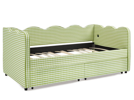 Gingham Daybed With USB Charging Port, Wave-Shaped Design