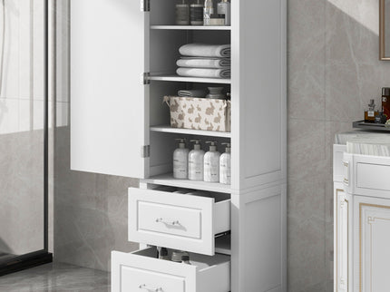 Tall Freestanding Bathroom Storage Cabinet With 2 Drawers And Adjustable Shelf