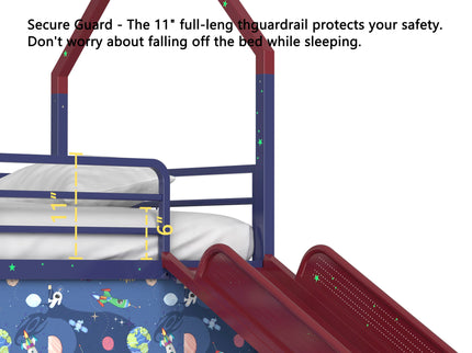 Jack - House Loft Bed With Slide And Curtain Set