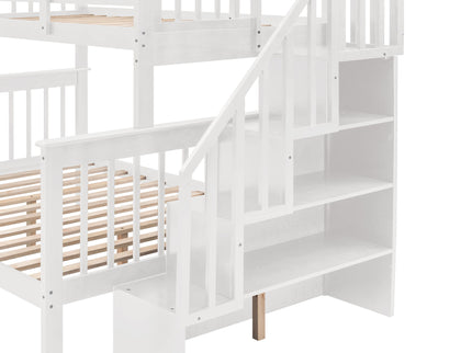 Stairway Bunk Bed With Storage And Guard Rail For Bedroom