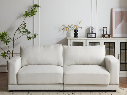 Modern Square Arm Sofa With Soft Fabric Upholstery, Deep Cushions