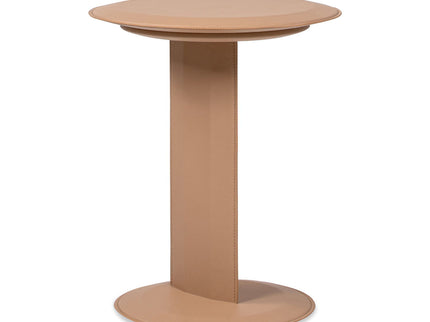 Mode - Leatherette Round C-Shaped Sofa Side Table - Saddle Brown