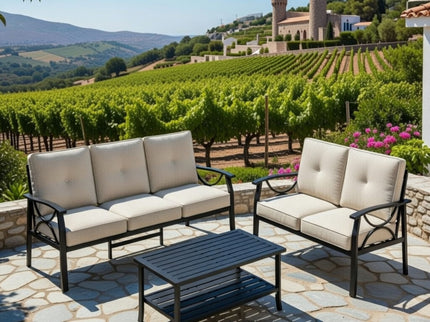 Patio Furniture Set & Coffee Table And Cushions For Backyard