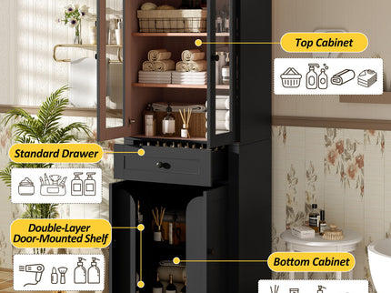 Bathroom Storage Cabinet, Adjustable Shelves & Drawer, Freestanding Tower