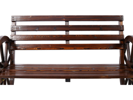 Rustic Country 2 Person Wooden Wagon Wheel Bench With Slatted Seat And Backrest - Brown