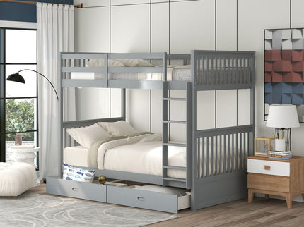 Bunk Bed With Ladders And 2 Storage Drawers