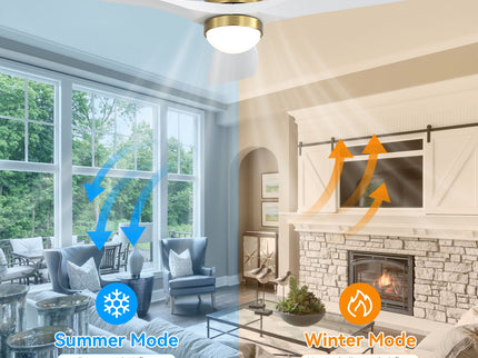 52" Ceiling Fan With Light And DC Motor, Flush Mount / Downrod, Ideal For Living Room - Gold / White