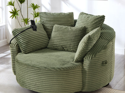 Swivel Accent Barrel Chair With Adjustable Phone Holder, 5 Pillows For Living Room