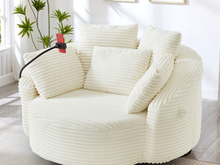 Swivel Accent Barrel Chair With Adjustable Phone Holder, 5 Pillows For Living Room