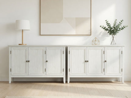 3 Door Buffet Cabinet With Adjustable Shelves - Matte White / Grayish
