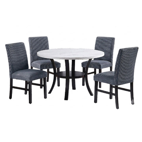 Elegant 5 Piece Dining Set Dark Chairs Top Table With Lower Shelf Kitchen Dining Room