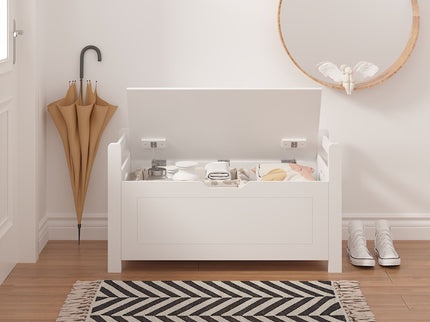 Kids Toy Box Chest Storage Cabinet With Cushion Seat Bench Flip Top Lid Safety Hinge - White