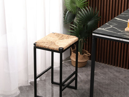 25" Height Backless Water Hyacinth Woven Bar Stools With Footrest (Set of 2) - Natural