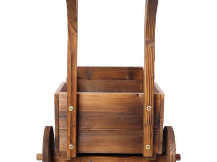 Wooden Wagon Planter Box Mobile Garden Planter With Wheels Handle Drain Hole Wood - Brown