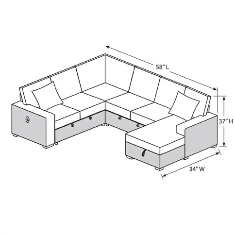Convertible Sectional Upholstered Sleeper Sofa With Storage Chaise