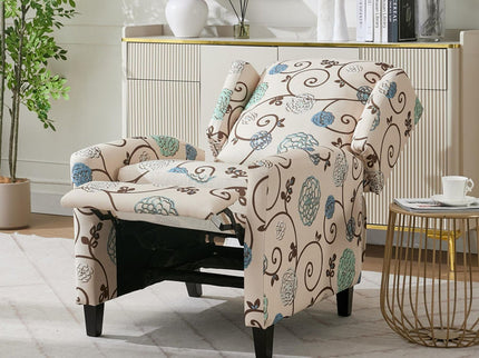 Wingback Recliner Chair With Padded Arms - Beige