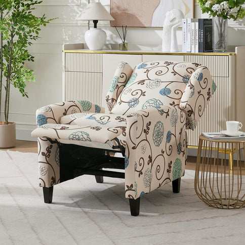 Wingback Recliner Chair With Padded Arms - Beige