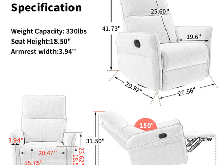 360° Modern Small Rocking Swivel Recliner Chair With Side Pocket
