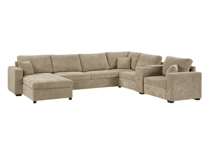 Modular 5 Seat U-Shape Sectional Sofa With Chaise Lounge, Built In Cup Holders And Storage Drawer