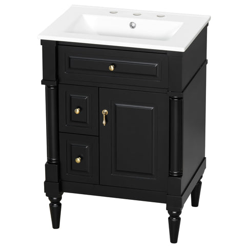 Freestanding Bathroom Vanity With Sink, Adjustable Shelf & Flip Drawer