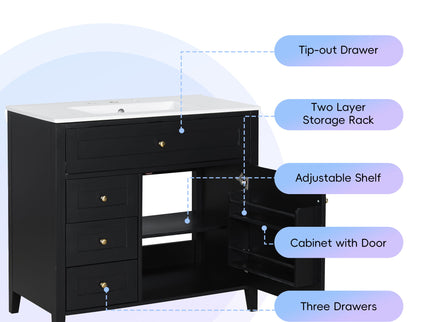 Bathroom Vanity With Sink, 3 Drawers & Cabinet With Adjustable Shelves