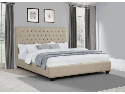 Upholstered California King Bed With Tufted Headboard And Birch Legs - Oatmeal