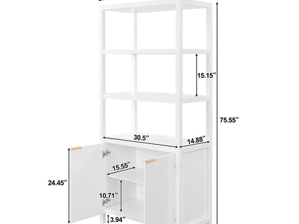 Modern Tall Storage Bookcase Cabinet With 2 Open Shelves & Double Doors