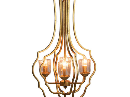 4 Light Metal Chandelier, Hanging Light Fixture With Adjustable Chain For Kitchen, Bulb Not Included - Gold