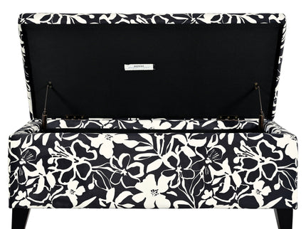 Luxury Storage Ottoman With Floral Patterned Fabric, Soft-Close Hinges, Multi Functional