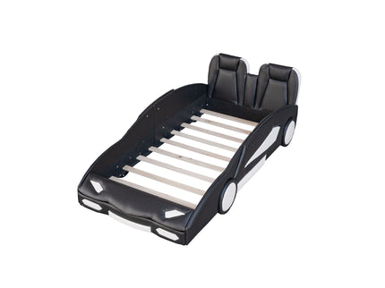 Race Car Shaped Twin Platform Bed With Wheels, Pine Wood Construction