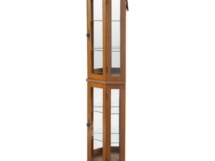 Corner Curio Cabinet With Lights, Adjustable Tempered Glass Shelves, Mirrored Back, Display Cabinet (E26 Light Bulb Not Included)